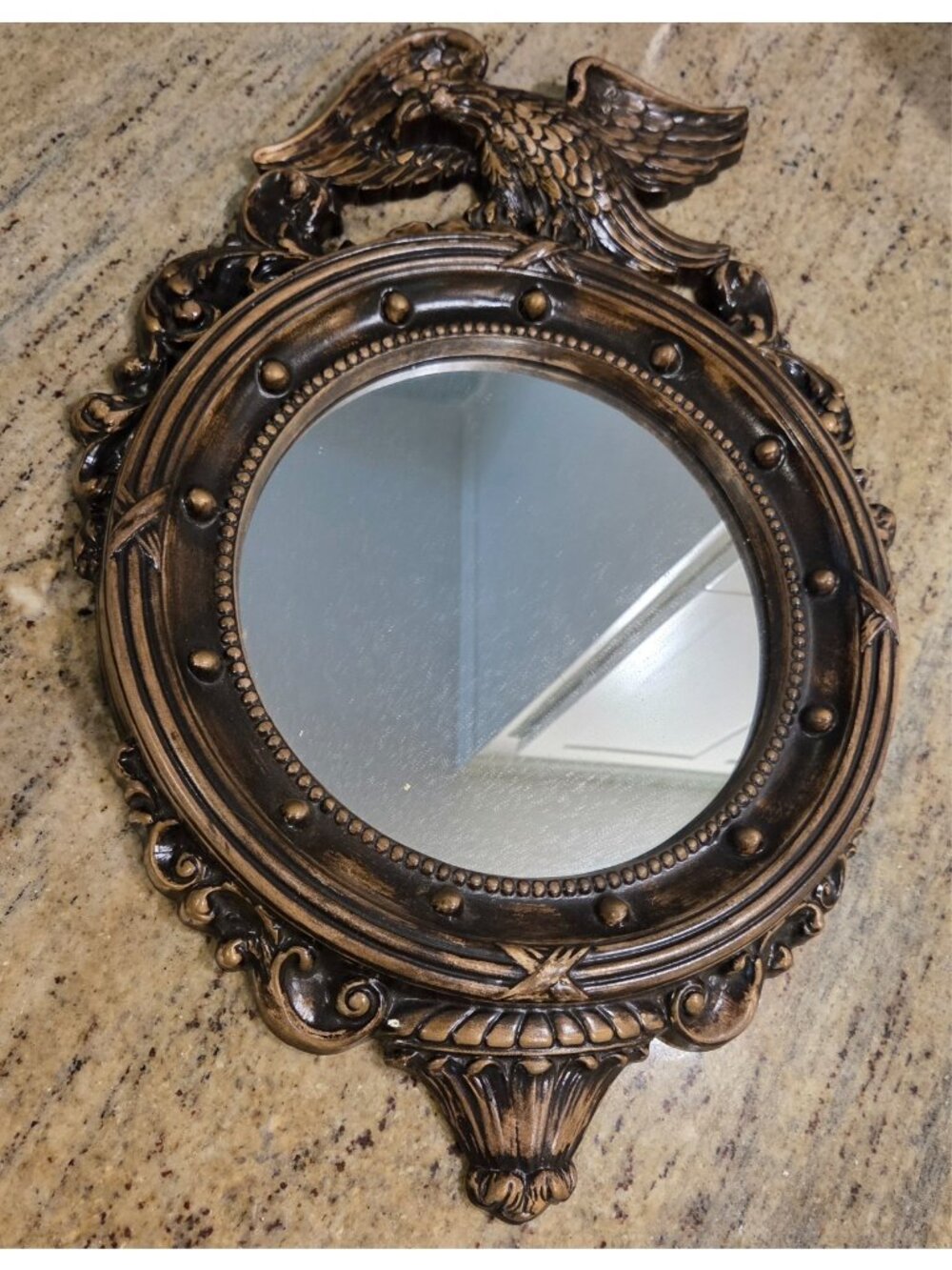 Vintage American Eagle Wall Flat Mirror Porthole Painted 20" Painted Brass Color
